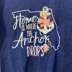 Blue Sol large blue v neck t shirt. Home is where the anchor drops. Yacht boat